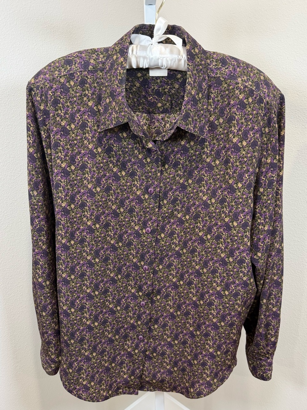 Vintage Plus Size Seiferts Exclusively Purple Green Paisley Button-Down Blouse